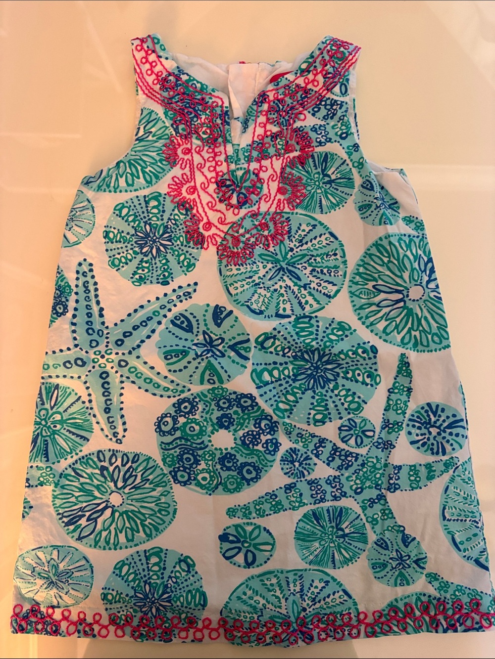 Lily Pulitzer Sleeveless Sea Life Print Dress with Pink Embroidery